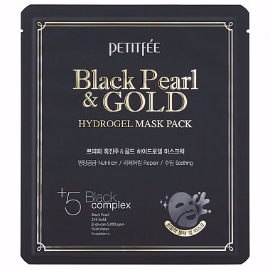 Petitfee Гидрогелевая маска с чёрным жемчугом  Black pearl & gold hydrogel mask pack