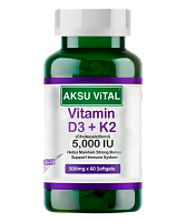 [] AksuVital   D3+K2   500 - 5000 IU, 60  , Vitamin D3+K2 Cholecalciferol 500mg 5000 IU