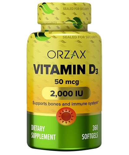 [Турция] Orzax Витамин D3 2000 ед. в мини-капсулах, 360 шт  Vitamin D3 2000 IU, 50 mcg 360 Mini Softgel