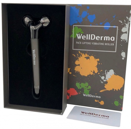 Wellderma Массажный роллер для кожи металлический с платиновым напылением  Face lifting vibrating roller фото 3