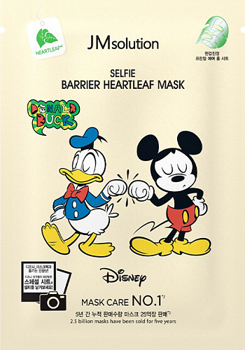 JMsolution Тканевая маска-селфи с хауттюйнией  Disney collection selfie barrier heartleaf mask