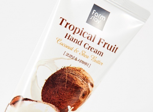 FarmStay Крем для рук с кокосовым маслом  Tropical fruit hand cream coconut & shea butter фото 4