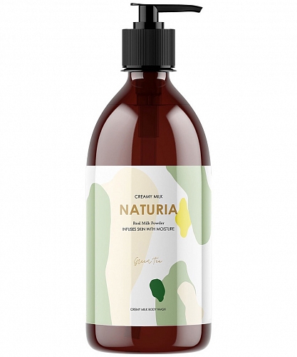 Naturia Крем-гель для душа с зелёным чаем и молоком  Creamy milk body wash green tea