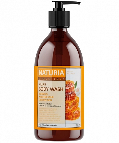 Naturia Гель для душа с мёдом, нектарином и лилией  Pure body wash honey & white lily