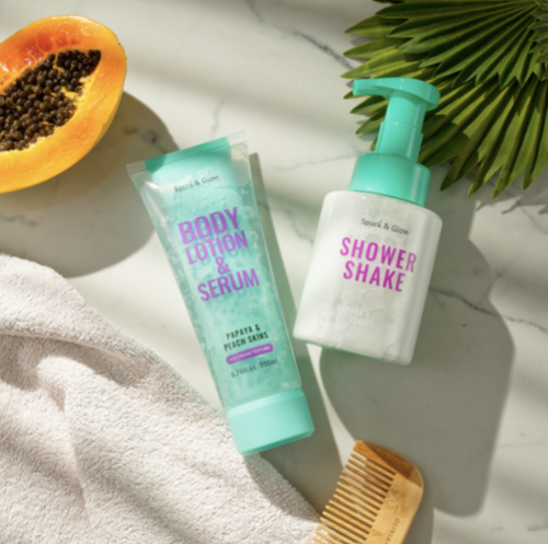 Spark&Glow ���������� ����-���� ��� ���� � �������� ������� � ������, Shower Shake Papaya&Peach Skins ���� 3