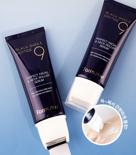 FarmStay ���������-������ ��� ��� � ���� � ������� ������ ������ � ���������, Black Snail & Peptide 9 Perfect Ffcial & Neck Roller Serum ���� 7