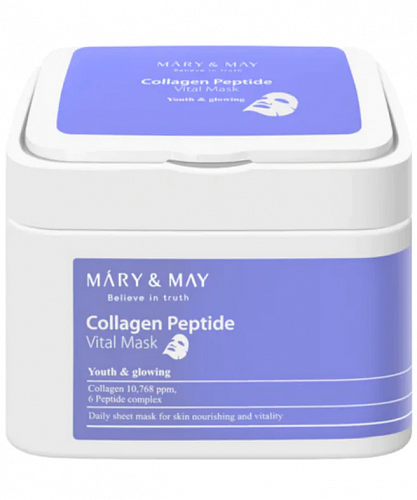 Mary&May Набор тканевых лифтинг-масок с пептидами и коллагеном 30 шт  Collagen Peptide Vital Mask
