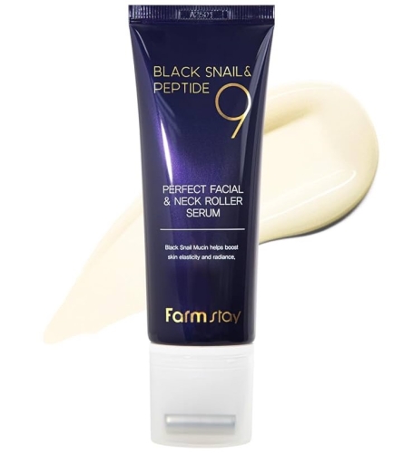 FarmStay ���������-������ ��� ��� � ���� � ������� ������ ������ � ���������, Black Snail & Peptide 9 Perfect Ffcial & Neck Roller Serum