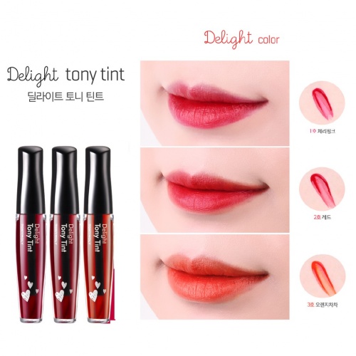 Tony Moly   , :   Delight Tony tint 01 Cherry pink  3