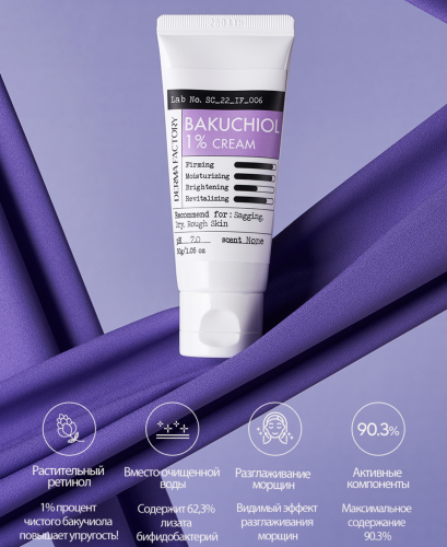 Derma Factory ���� ��� ���� � 1% ��������� � ������������, Bakuchiol 1% Cream ���� 3