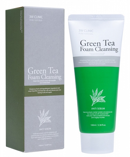 3W clinic Пенка для умывания с зелёным чаем Green tea cleansing foam